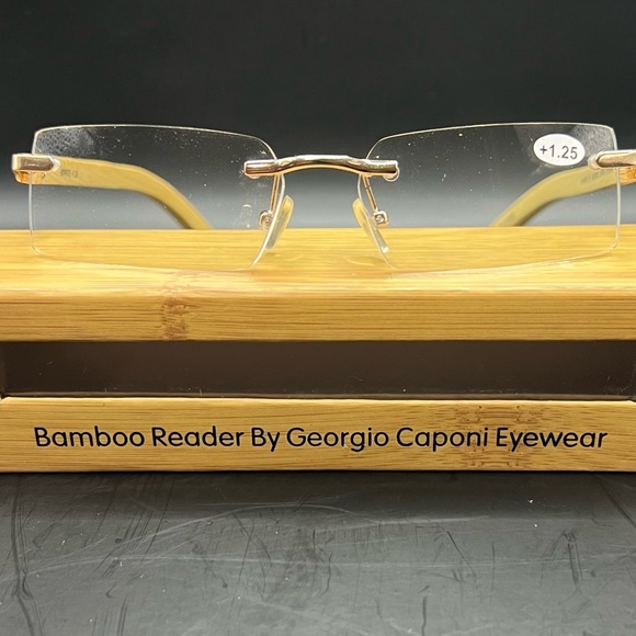 BRAND NEW Bamboo Rimless Reader Glasses by Georgio Caponi - +1.0 w/Bamboo Case - Picture 6 of 9
